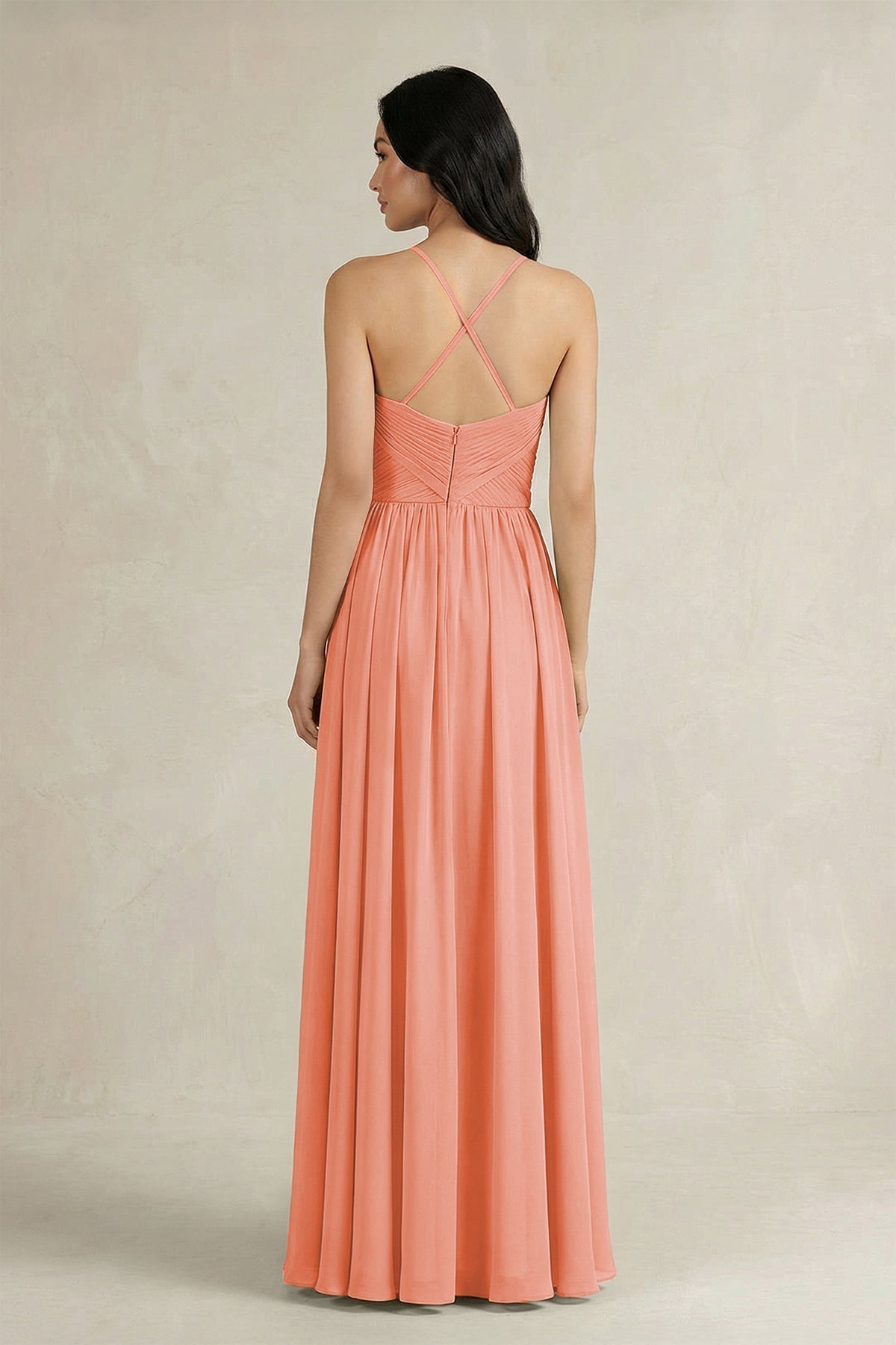 A-Line Pleated Spaghetti Strap Chiffon Bridesmaid Dress in Rosette