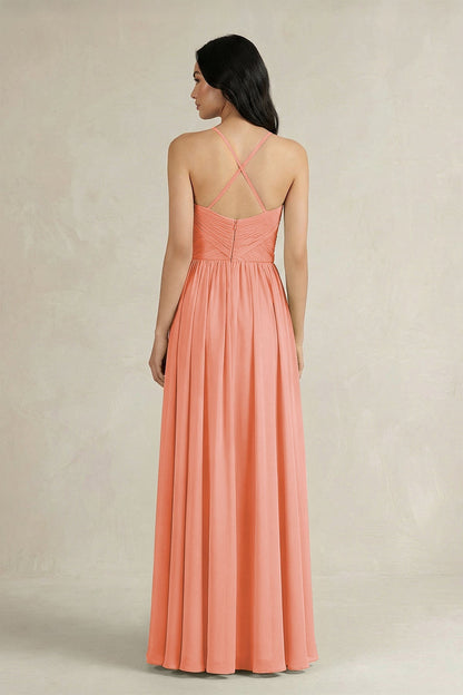 A-Line Pleated Spaghetti Strap Chiffon Bridesmaid Dress in Rosette