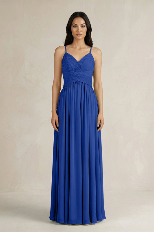 A-Line Pleated Spaghetti Strap Chiffon Bridesmaid Dress in Royal Blue