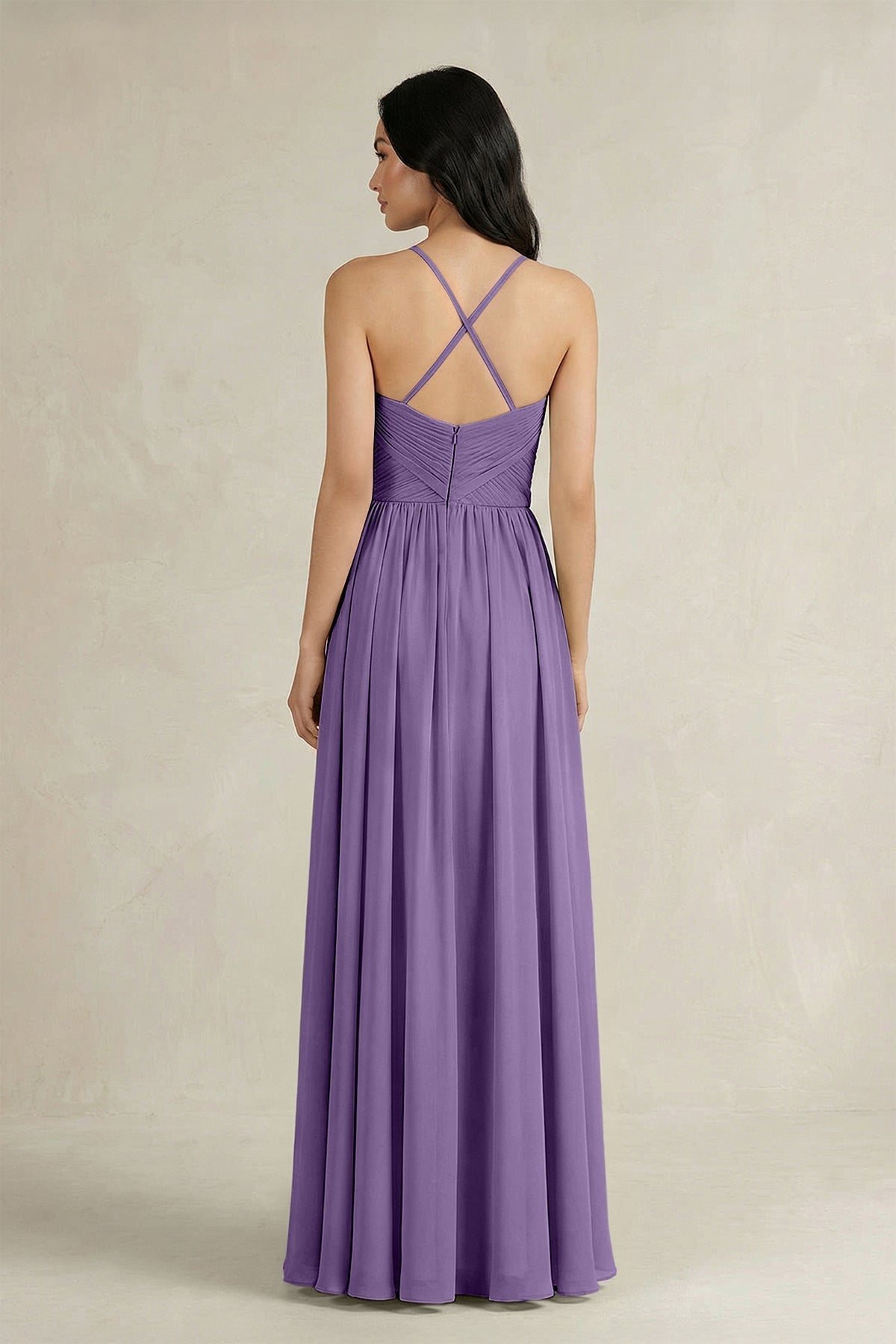 A-Line Pleated Spaghetti Strap Chiffon Bridesmaid Dress in Tahiti