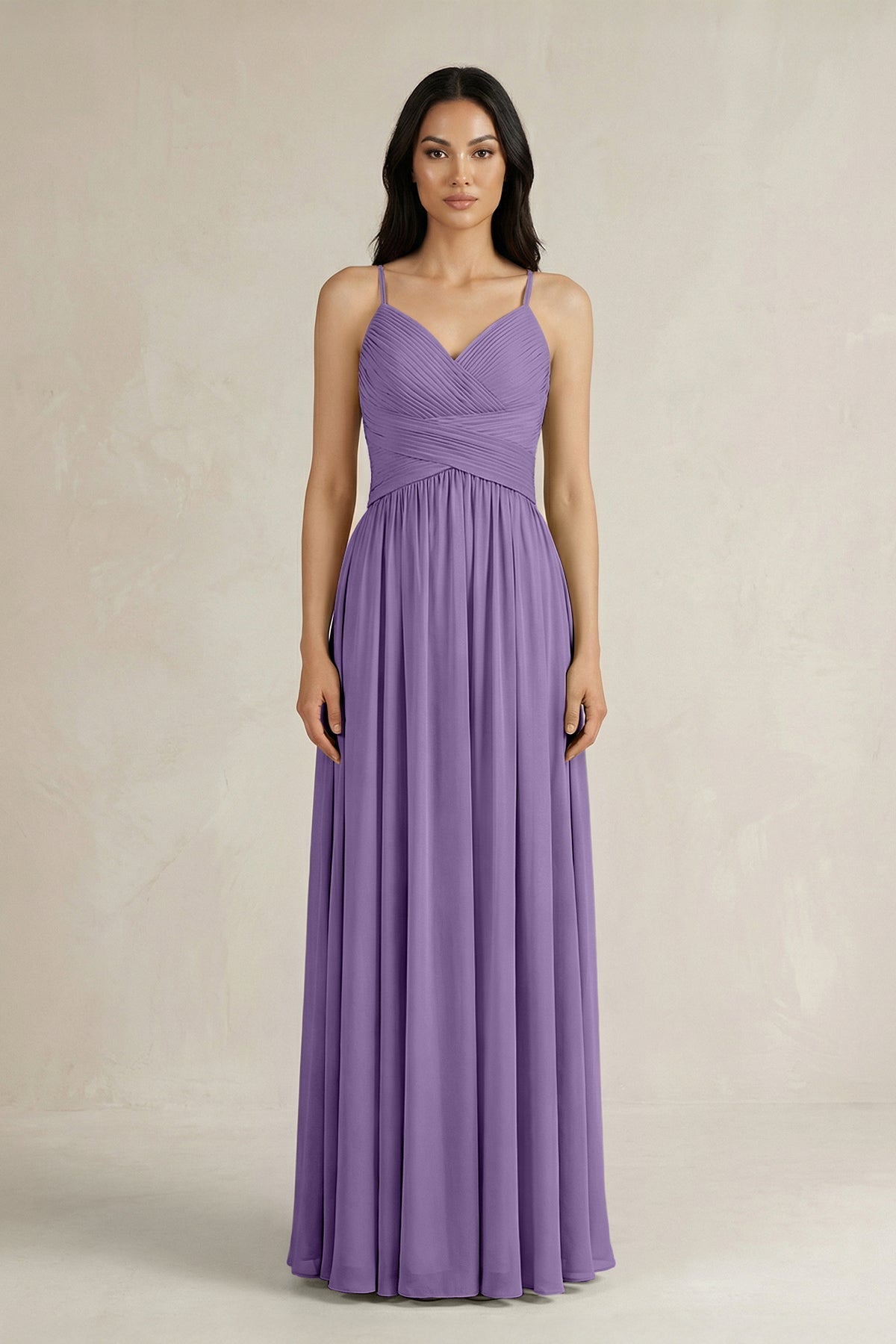 A-Line Pleated Spaghetti Strap Chiffon Bridesmaid Dress in Tahiti