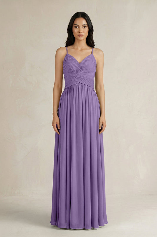 A-Line Pleated Spaghetti Strap Chiffon Bridesmaid Dress in Tahiti