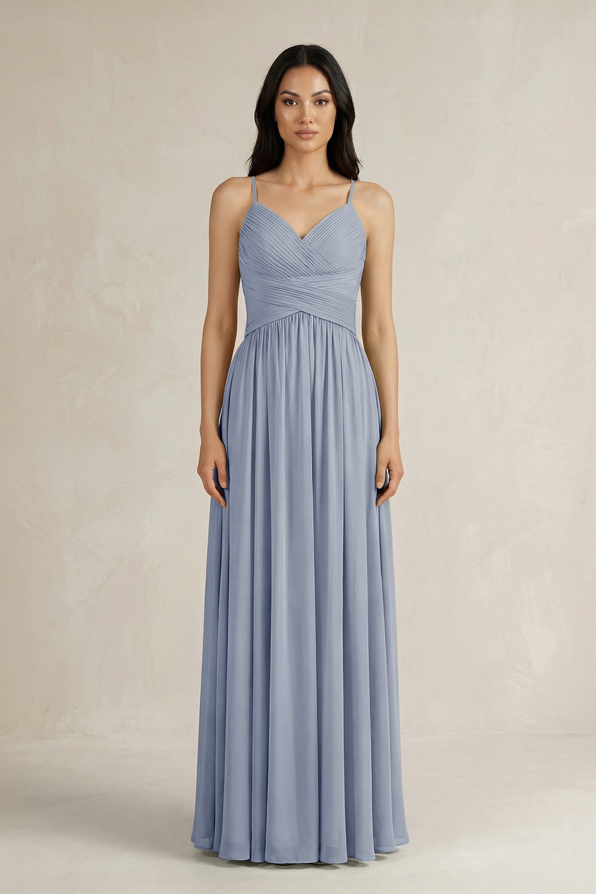 A-Line Pleated Spaghetti Strap Chiffon Bridesmaid Dress in Twilight