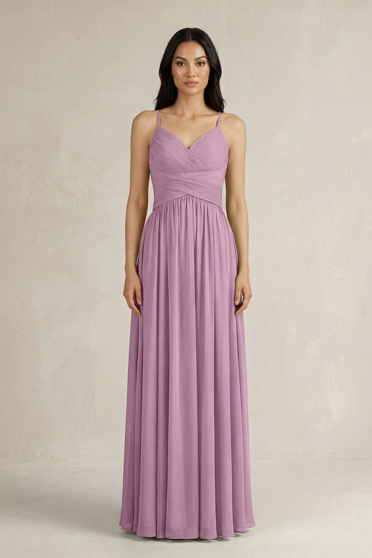 A-Line Pleated Spaghetti Strap Chiffon Bridesmaid Dress in Wisteria