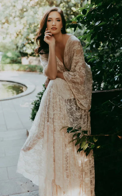 A-Line Plunging Neckline Lace Wedding Dress With Open Back