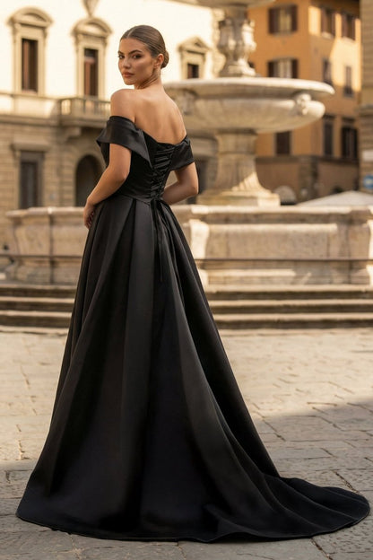 A-Line Prom Dresses Celebrity Style Dress Christmas Sleeveless Off The Shoulder Satin with Slit