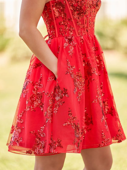 A-Line Red Short Homecoming Dress with Sequins