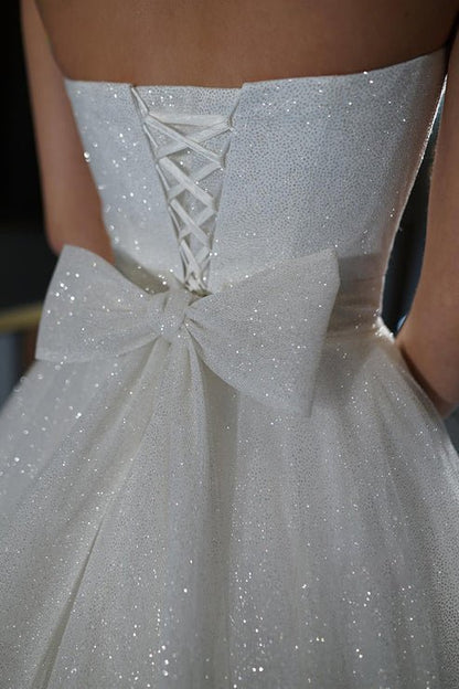 A Line Sweetheart Sparkly Bohemian Wedding Dress Bridal Gown