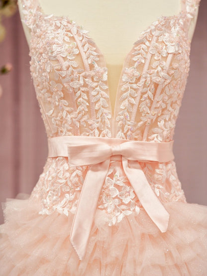 A Line Tulle Tiered Short Homecoming Dress