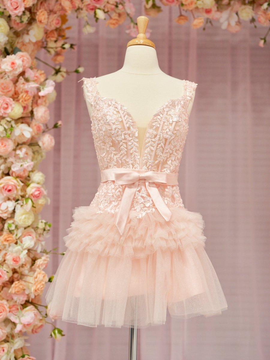 A Line Tulle Tiered Short Homecoming Dress