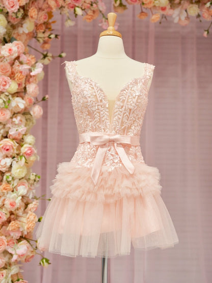 A Line Tulle Tiered Short Homecoming Dress