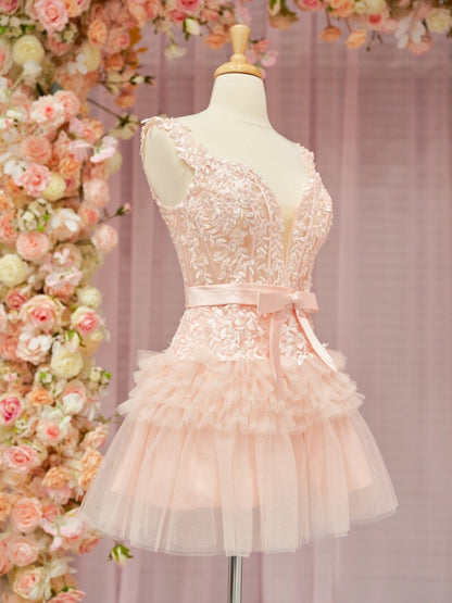 A Line Tulle Tiered Short Homecoming Dress
