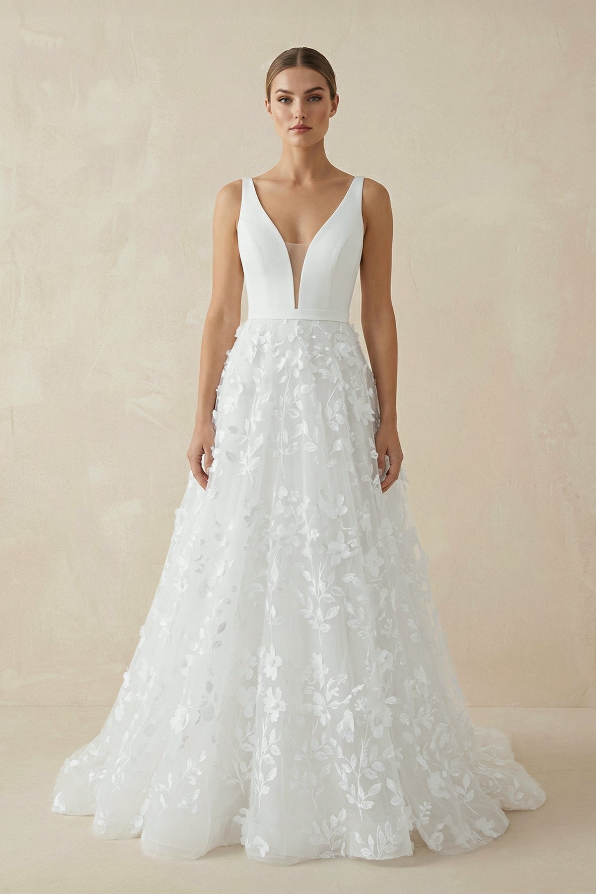 A Line V-Neck Tulle Lace Wedding Dresses