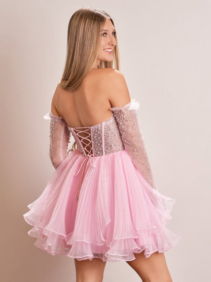 A-Line Pink Sweetheart Ruffled Short Homecoming Dress