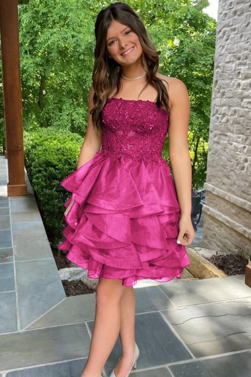 A-line Lace Appliques Organza Short Homecoming Dress