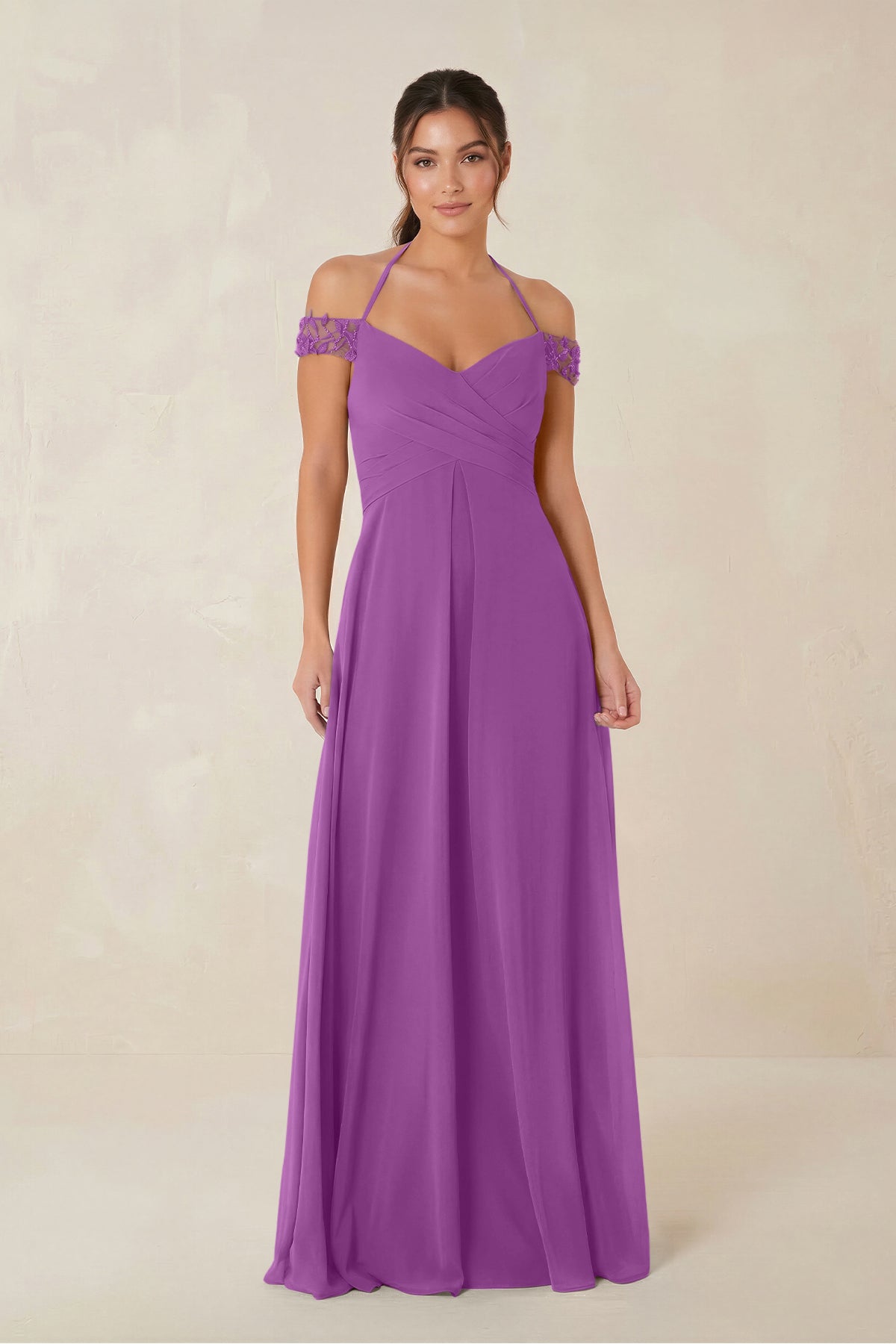 A-Line Off-the-Shoulder Chiffon Bridesmaid Dress in Amethyst
