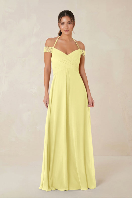 A-Line Off-the-Shoulder Chiffon Bridesmaid Dress in Buttercup
