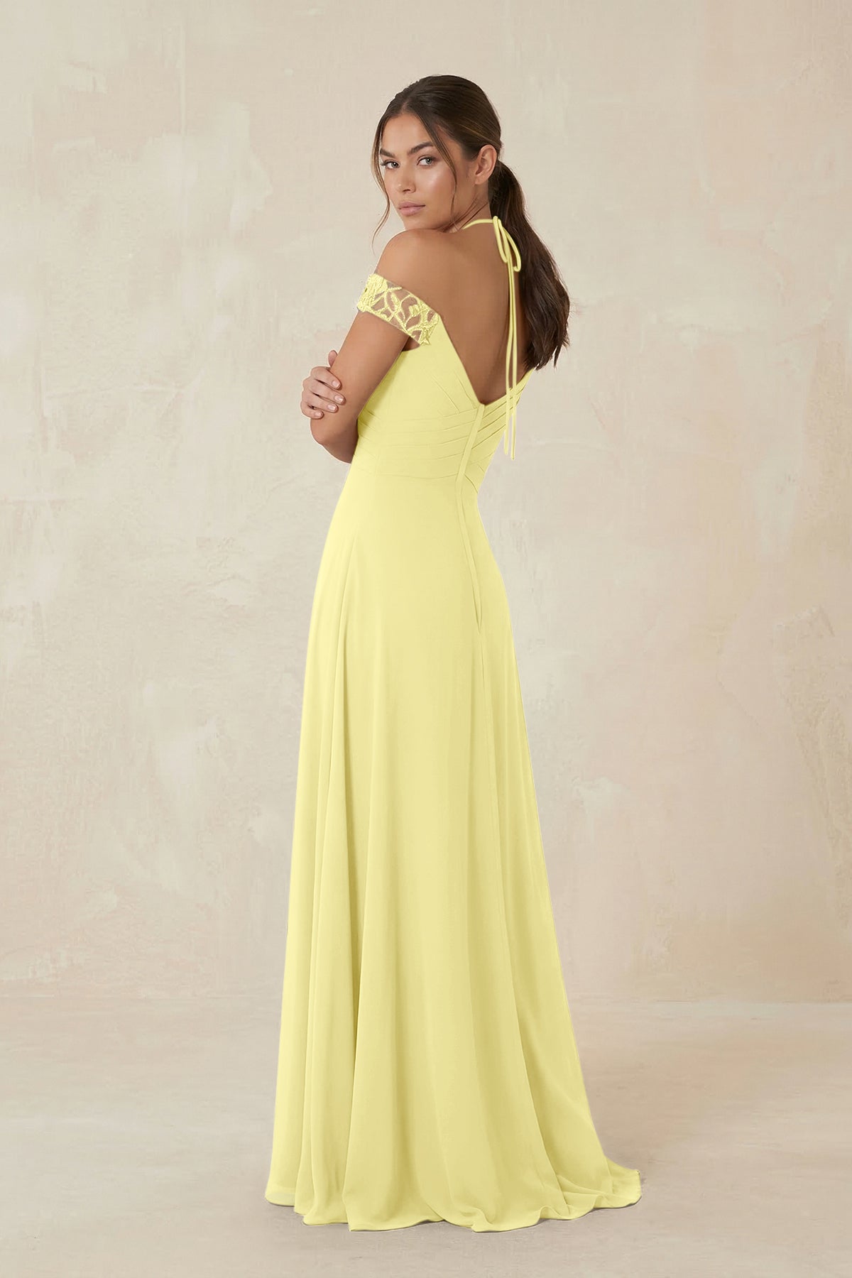 A-Line Off-the-Shoulder Chiffon Bridesmaid Dress in Buttercup