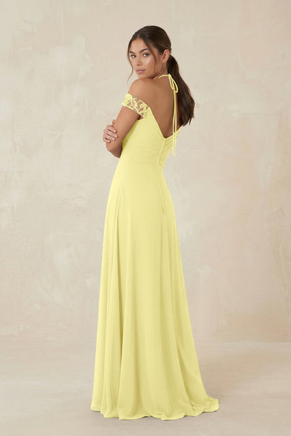 A-Line Off-the-Shoulder Chiffon Bridesmaid Dress in Buttercup