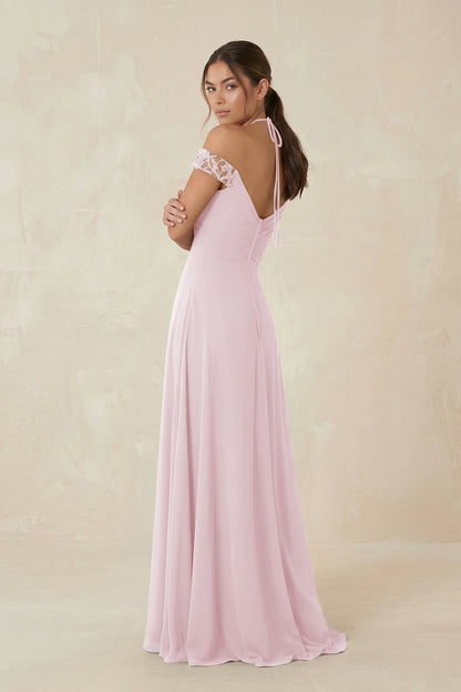 A-Line Off-the-Shoulder Chiffon Bridesmaid Dress in Candy Pink