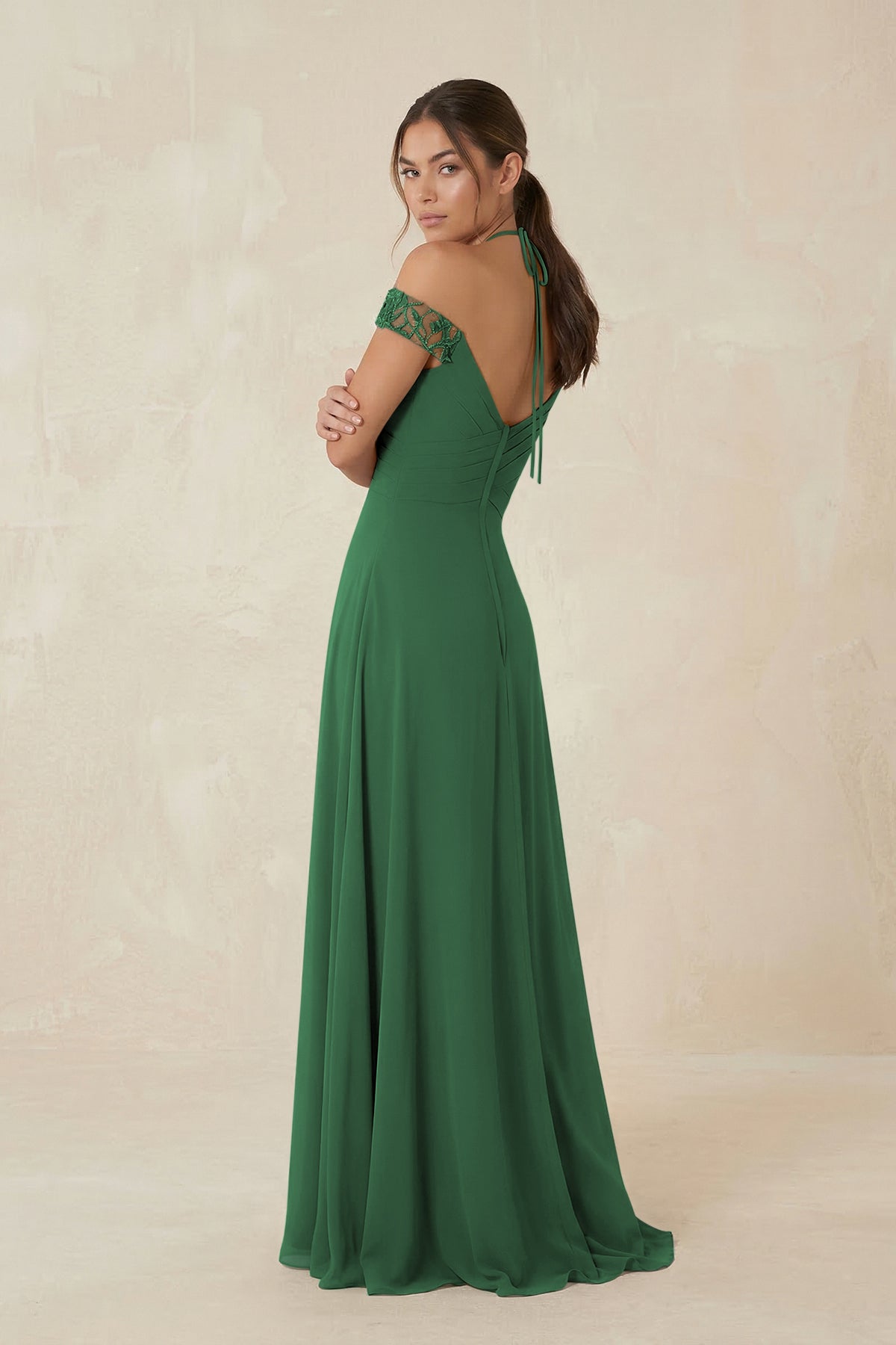 A-Line Off-the-Shoulder Chiffon Bridesmaid Dress in Dark Green