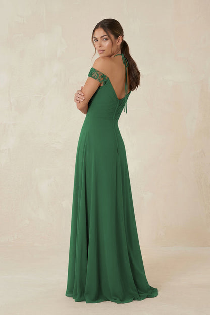 A-Line Off-the-Shoulder Chiffon Bridesmaid Dress in Dark Green