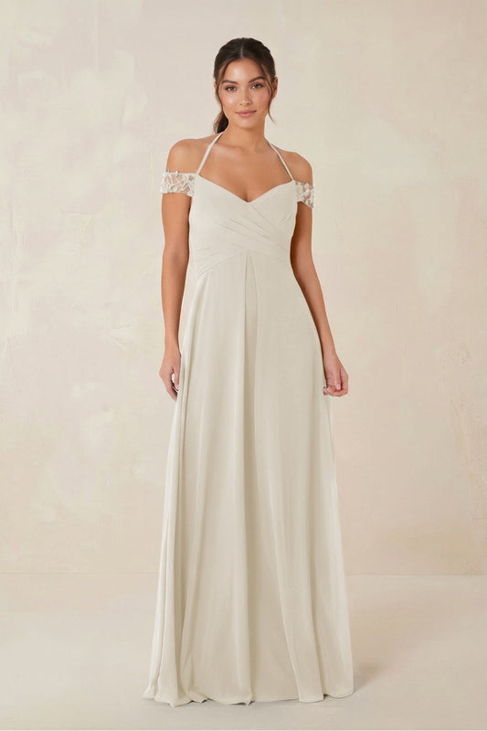 A-Line Off-the-Shoulder Chiffon Bridesmaid Dress in Dove Gray