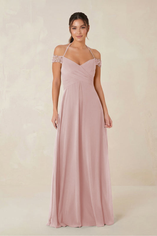A-Line Off-the-Shoulder Chiffon Bridesmaid Dress in Dusty Rose
