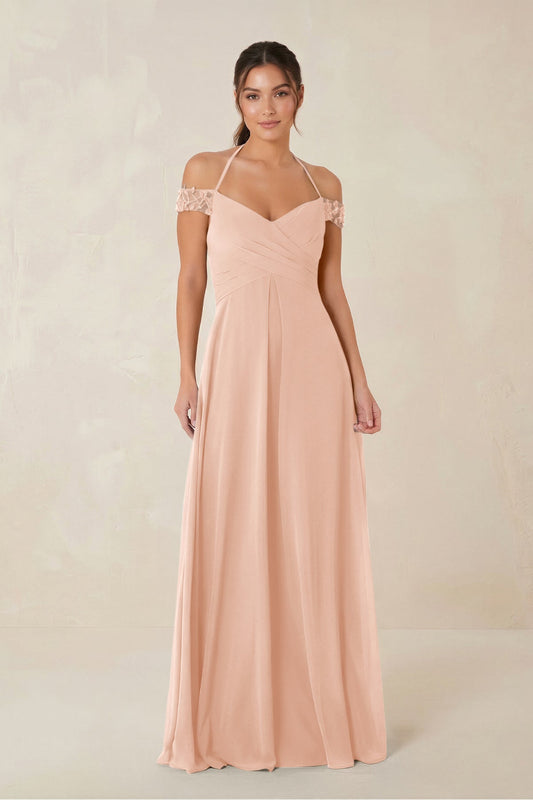 A-Line Off-the-Shoulder Chiffon Bridesmaid Dress in English Rose