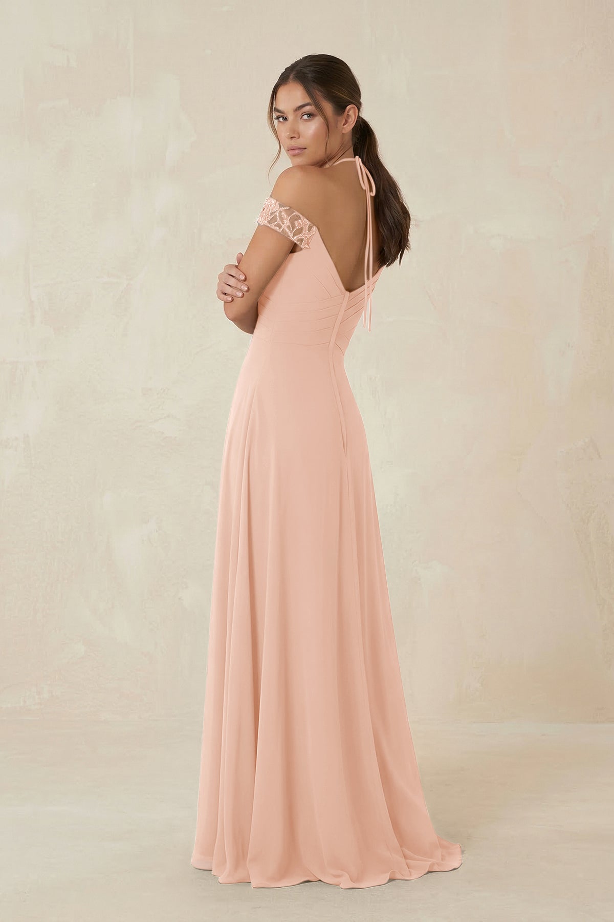 A-Line Off-the-Shoulder Chiffon Bridesmaid Dress in English Rose
