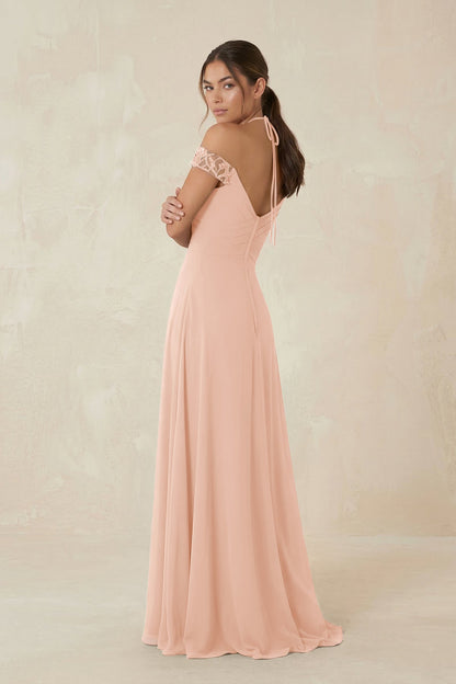 A-Line Off-the-Shoulder Chiffon Bridesmaid Dress in English Rose