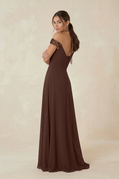 A-Line Off-the-Shoulder Chiffon Bridesmaid Dress in Espresso