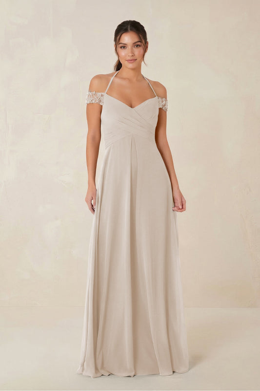 A-Line Off-the-Shoulder Chiffon Bridesmaid Dress in Frost