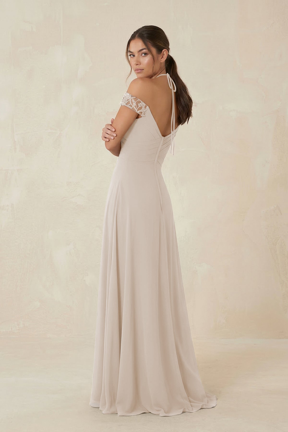 A-Line Off-the-Shoulder Chiffon Bridesmaid Dress in Frost