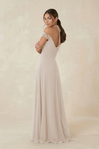 A-Line Off-the-Shoulder Chiffon Bridesmaid Dress in Frost