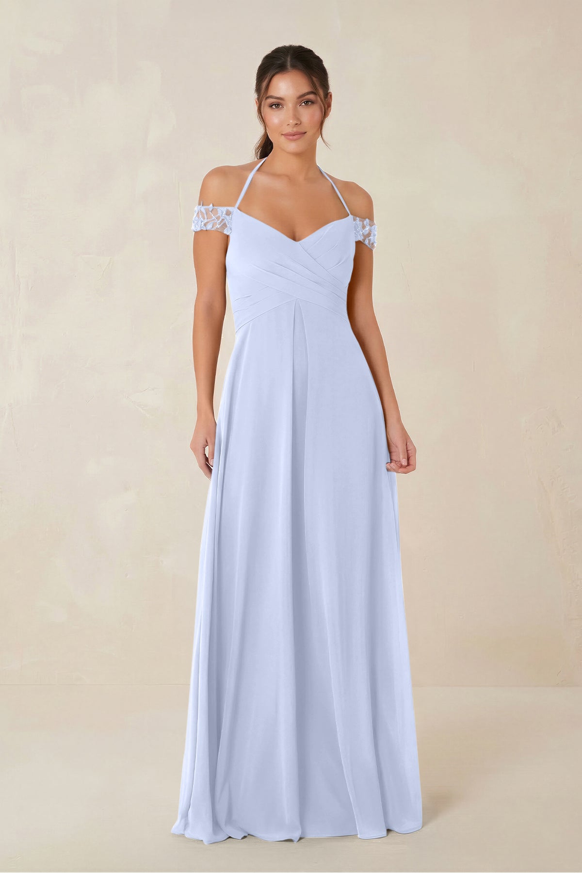 A-Line Off-the-Shoulder Chiffon Bridesmaid Dress in Ice