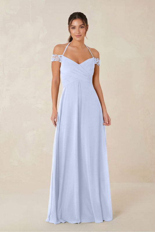 A-Line Off-the-Shoulder Chiffon Bridesmaid Dress in Ice
