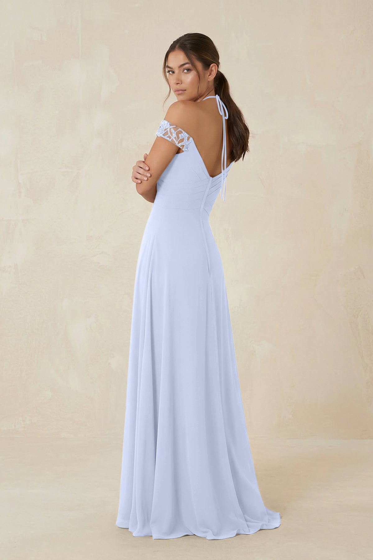 A-Line Off-the-Shoulder Chiffon Bridesmaid Dress in Ice