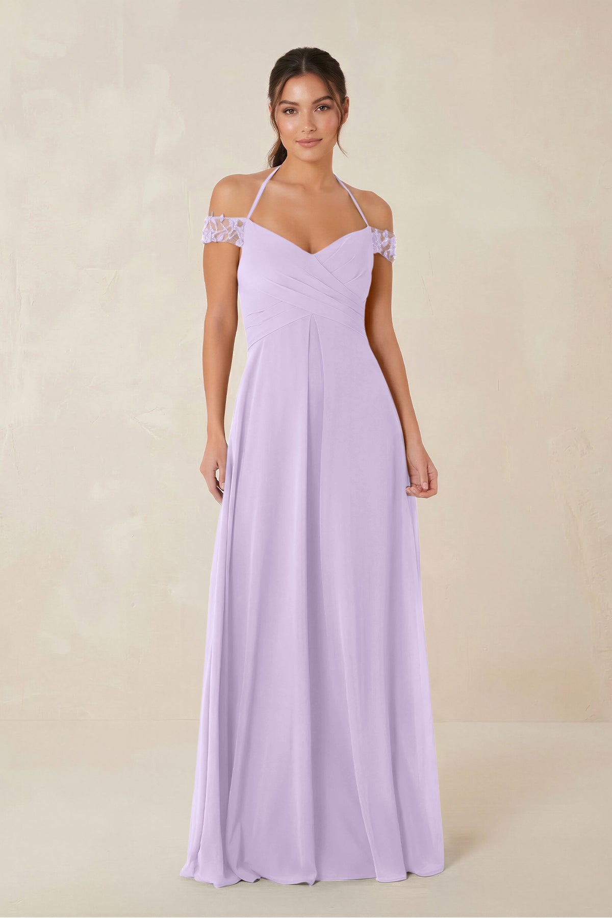 A-Line Off-the-Shoulder Chiffon Bridesmaid Dress in Lavender