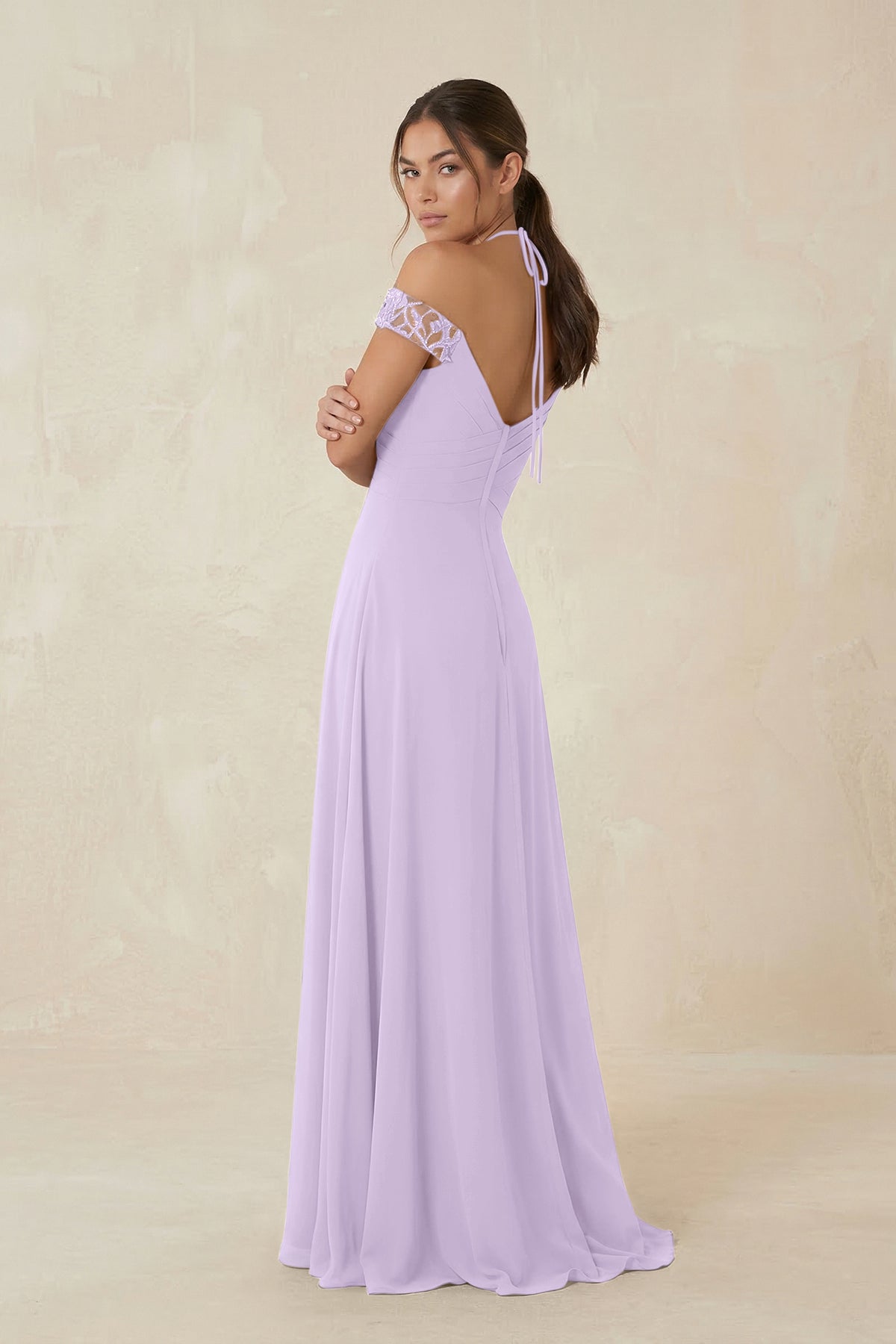 A-Line Off-the-Shoulder Chiffon Bridesmaid Dress in Lavender