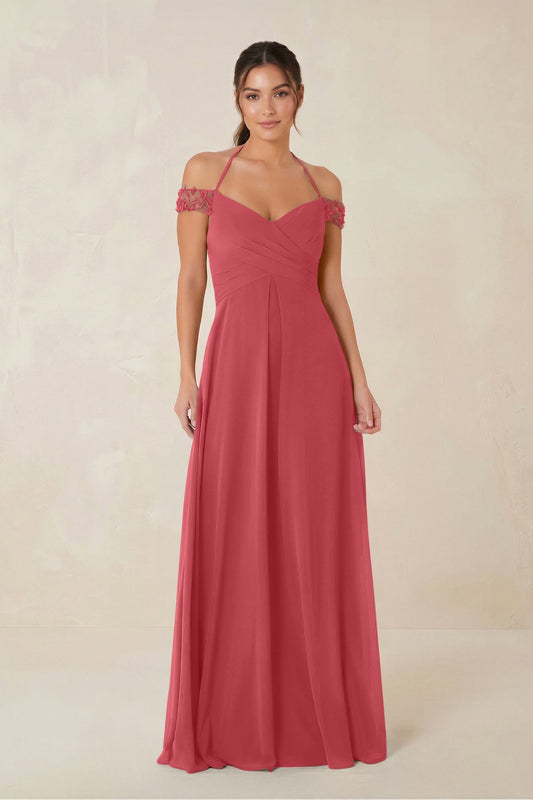 A-Line Off-the-Shoulder Chiffon Bridesmaid Dress in Merlot