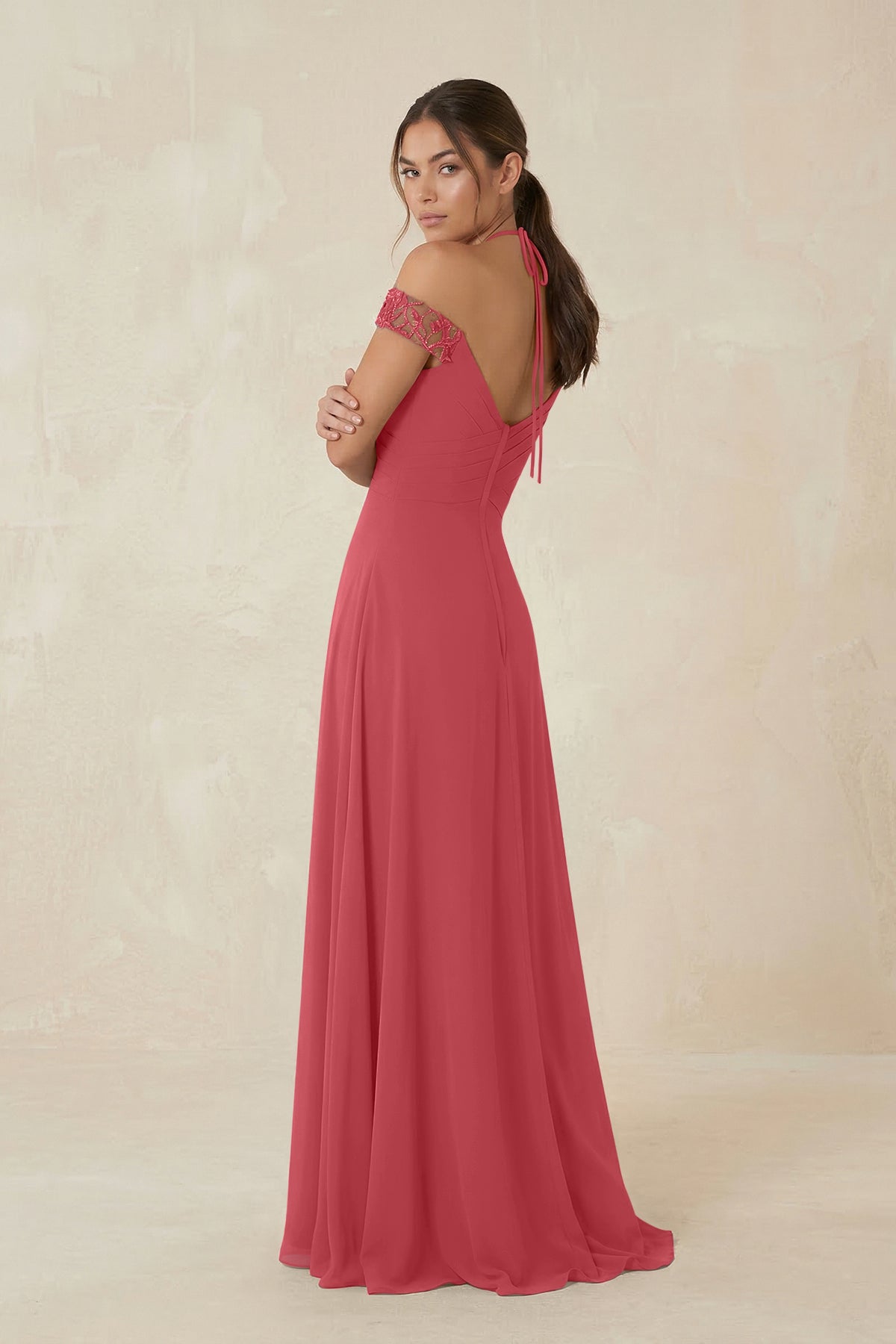 A-Line Off-the-Shoulder Chiffon Bridesmaid Dress in Merlot