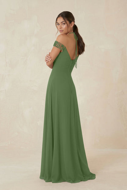 A-Line Off-the-Shoulder Chiffon Bridesmaid Dress in Moss