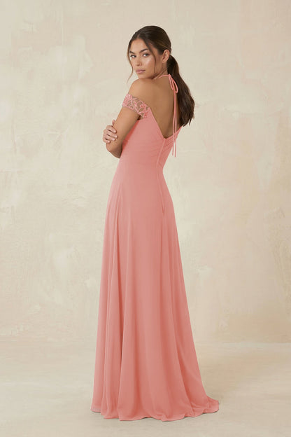 A-Line Off-the-Shoulder Chiffon Bridesmaid Dress in Mulberry