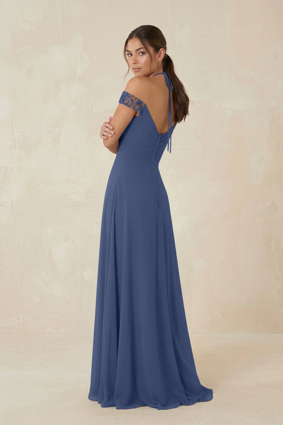 A-Line Off-the-Shoulder Chiffon Bridesmaid Dress in Navy