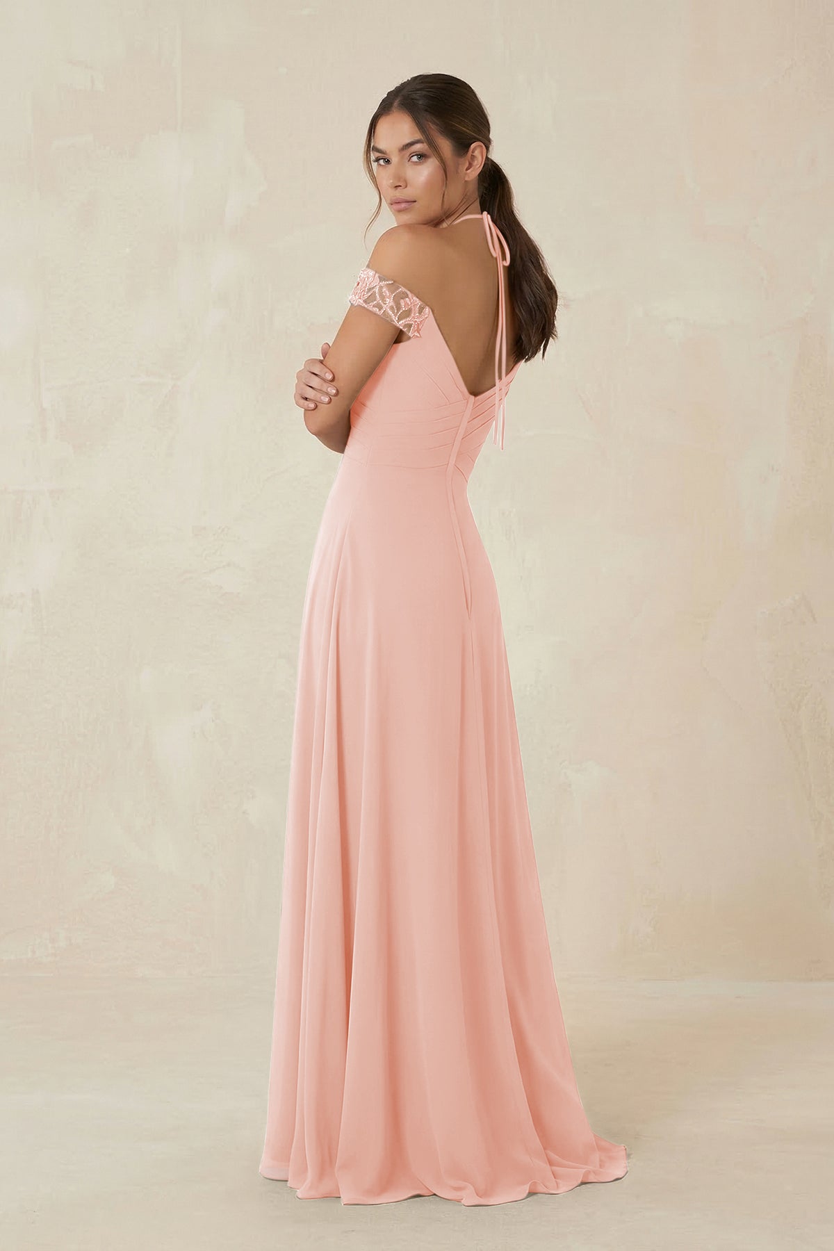 A-Line Off-the-Shoulder Chiffon Bridesmaid Dress in Rose Petal