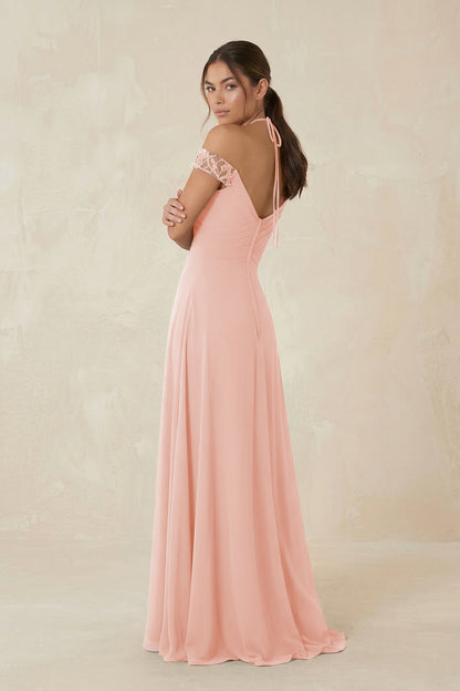 A-Line Off-the-Shoulder Chiffon Bridesmaid Dress in Rose Petal