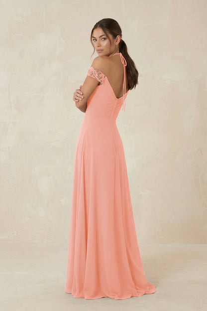 A-Line Off-the-Shoulder Chiffon Bridesmaid Dress in Rosette