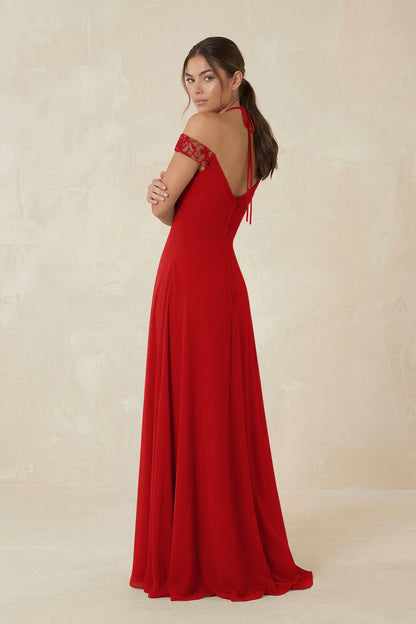 A-Line Off-the-Shoulder Chiffon Bridesmaid Dress in Ruby Red