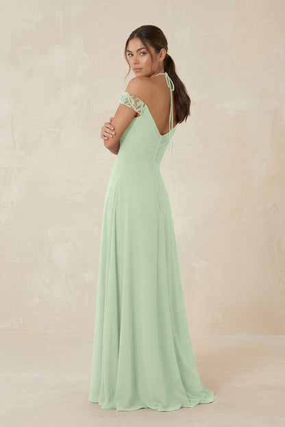 A-Line Off-the-Shoulder Chiffon Bridesmaid Dress in Sage